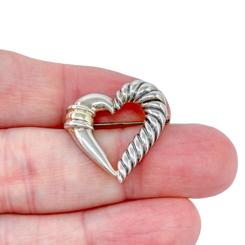 David Yurman Gold Accent Sterling Silver 925 Vintage Heart Pin Brooch